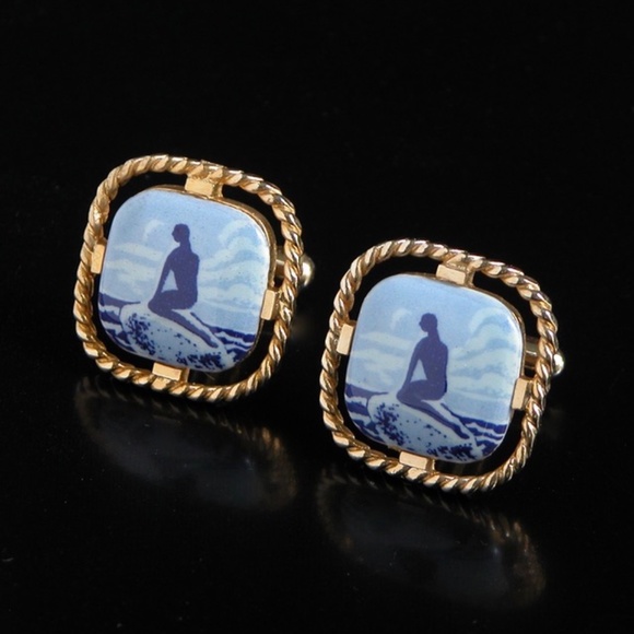 Anson Other - Vtg Delft Peaceful Beach Scenic Cufflinks